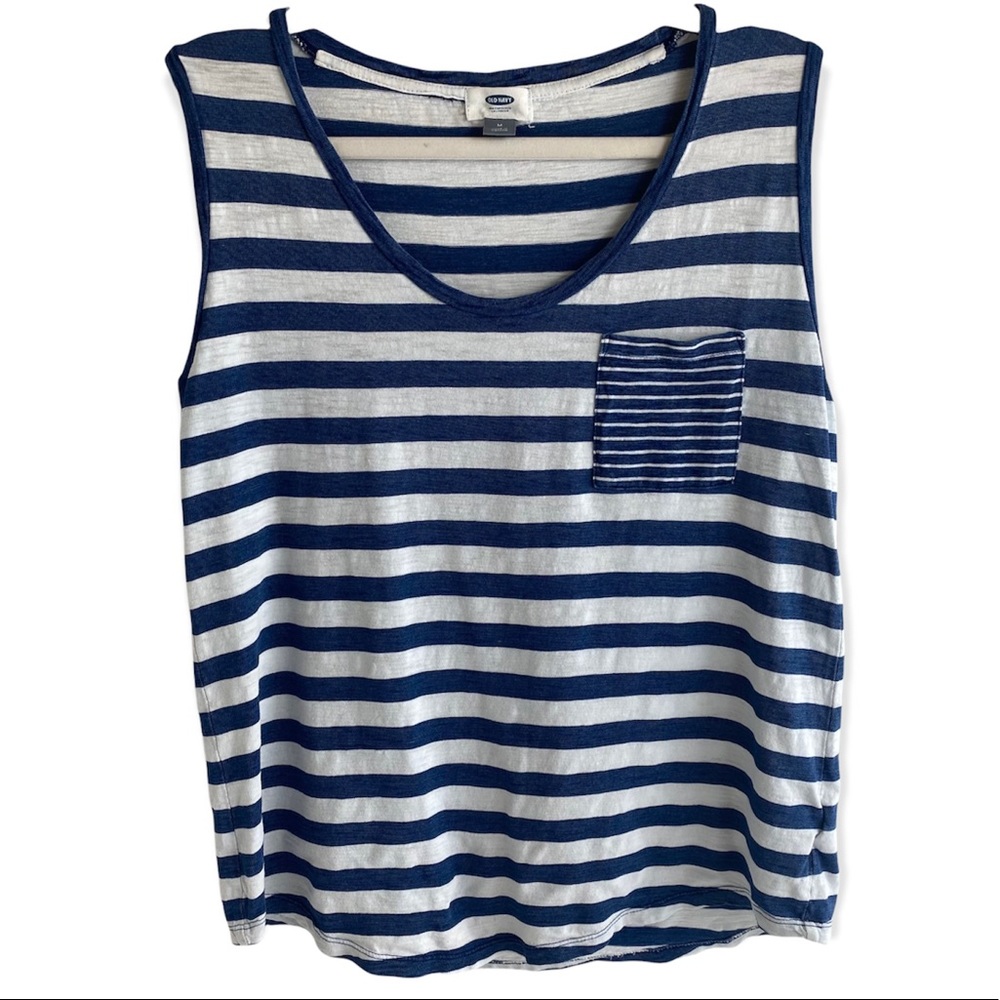 Old Navy Blue/White Striped Sleeveless Medium Tank Top